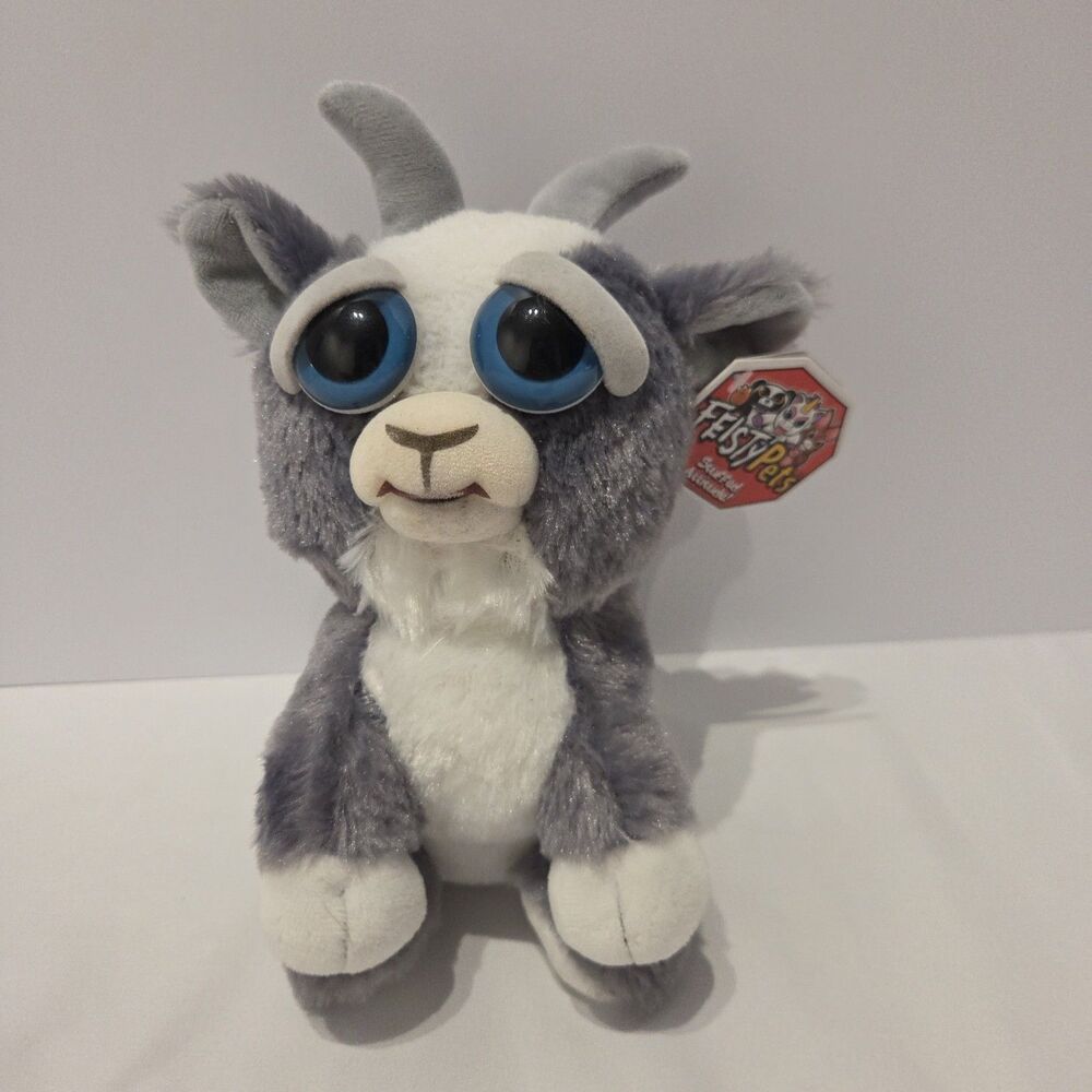 New Feisty Pets Junkyard Jeff 9" Goat Plush Gray White 2015 Attitude Mean Face
